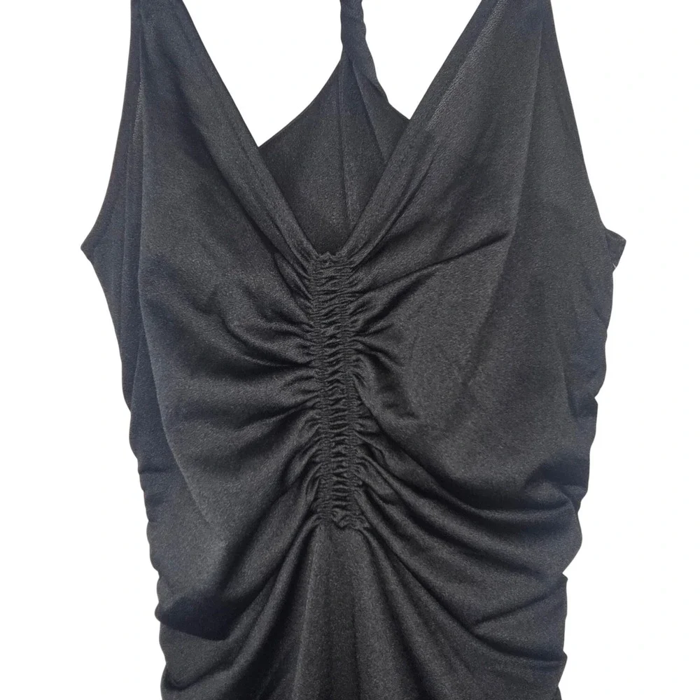 Free‎ People Intimately Ruched Midi Dress Black Spaghetti Strap V Neck